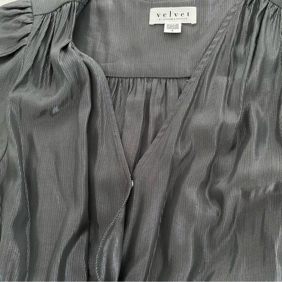 Velvet by Graham & Spencer Anthropologie Calina Metallic Silver Wrap Dress, Sz S - Picture 7 of 12